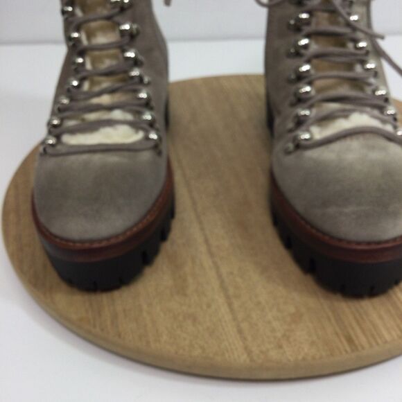 Jeffrey Campbell Stanley Faux Fur Trim Lace Up Hiker Boots Suede Taupe Beige 5.5 - Picture 6 of 14
